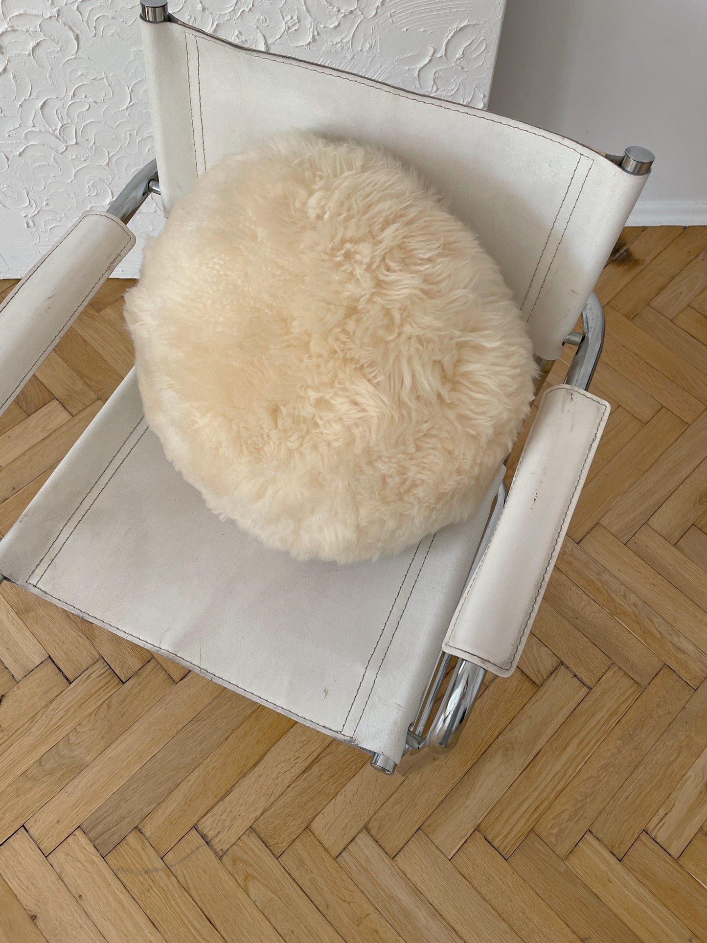 Round Natural Sheepskin Pillow - White-2