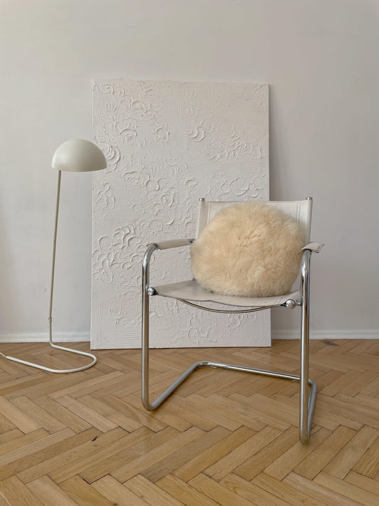 Round Natural Sheepskin Pillow - White-0